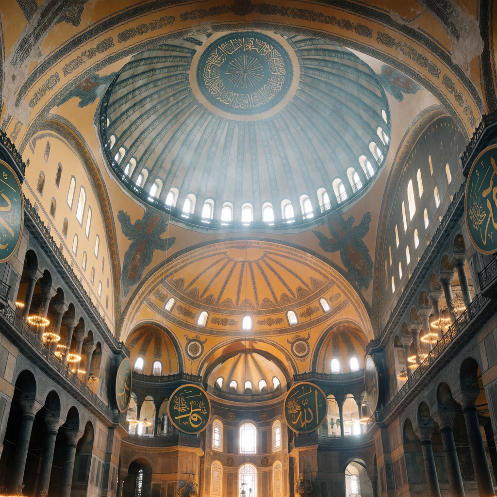The Hagia Sophia interior showing the massive central dome, 