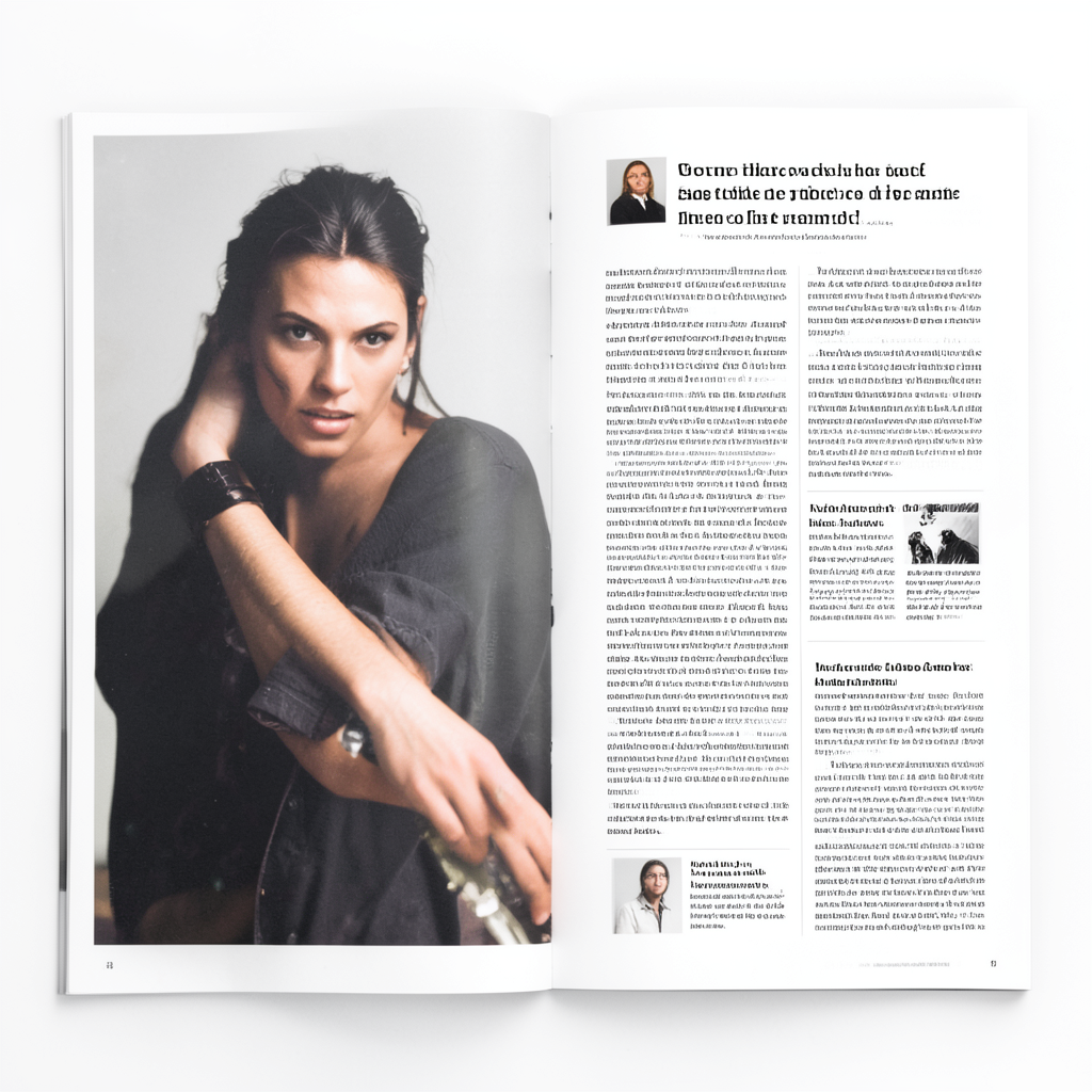A magazine double-page spread with a left page containing a 