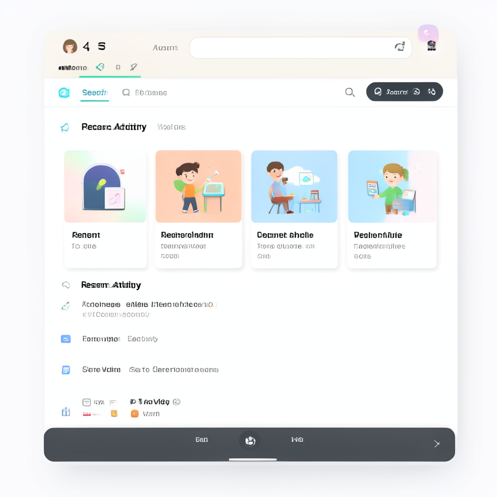 A mobile app UI mockup showing a dashboard with a top naviga