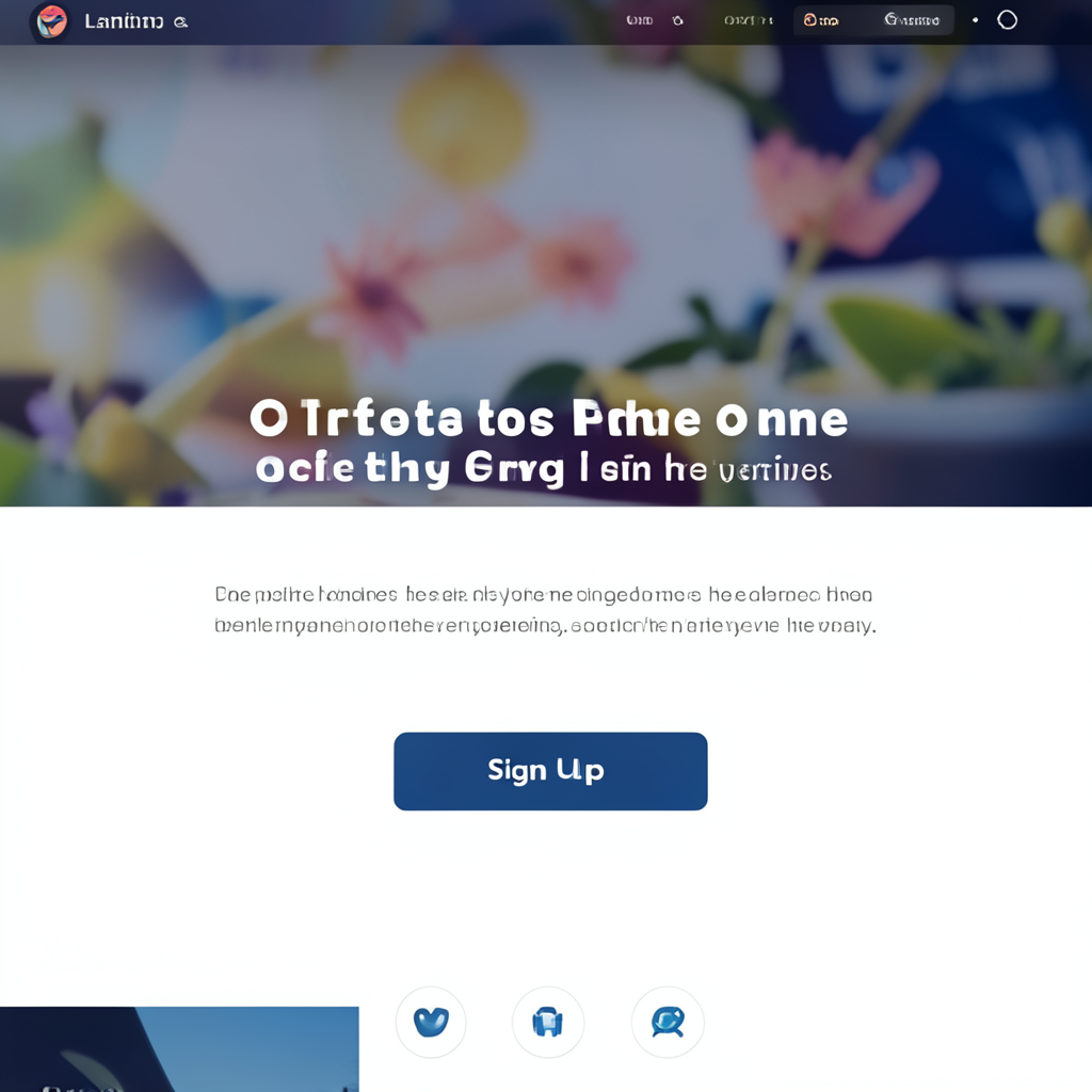 A landing page design with a hero header image at the top, a