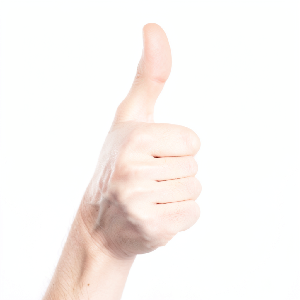A hand giving a thumbs-up with four fingers curled and thumb