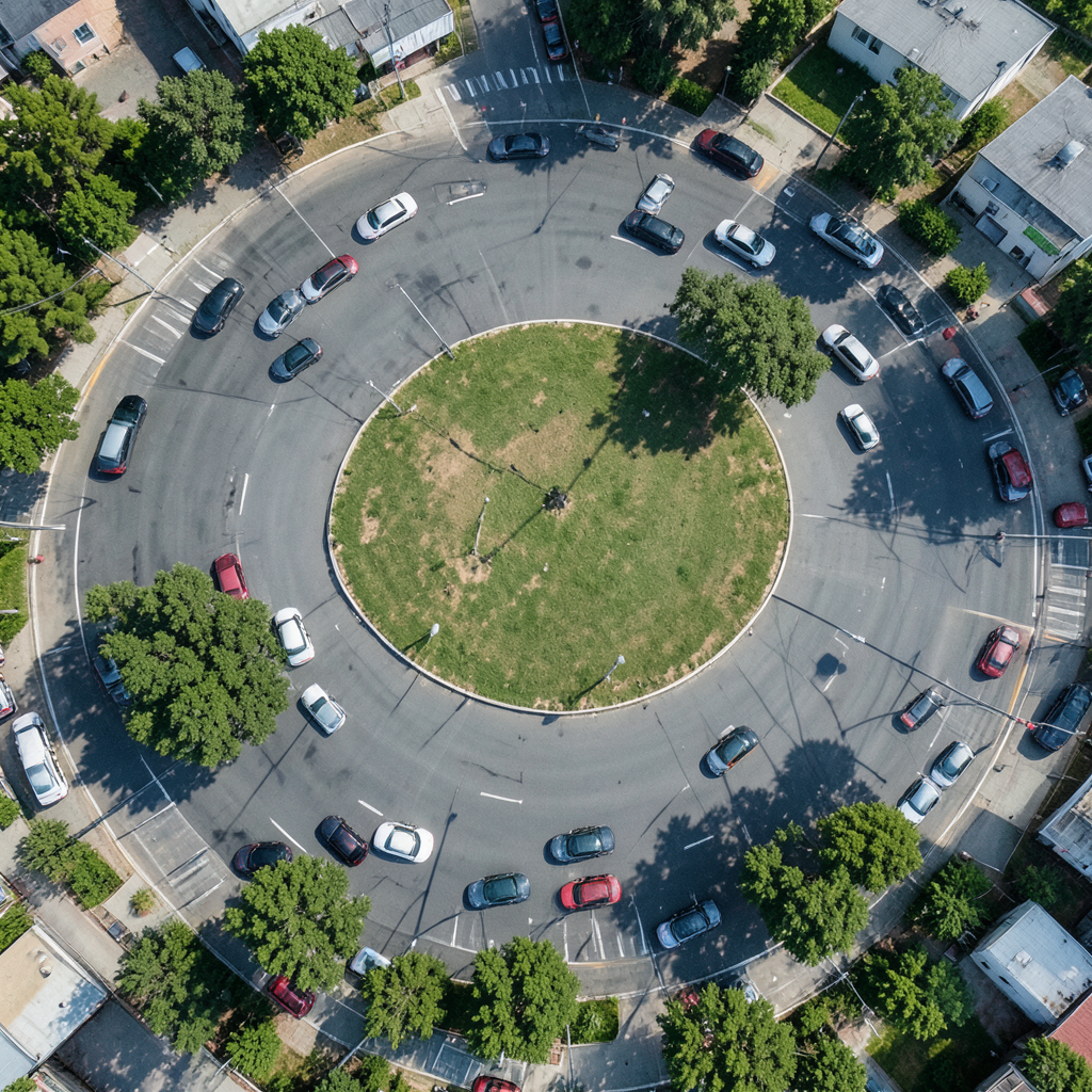An aerial bird's-eye view looking straight down at a traffic