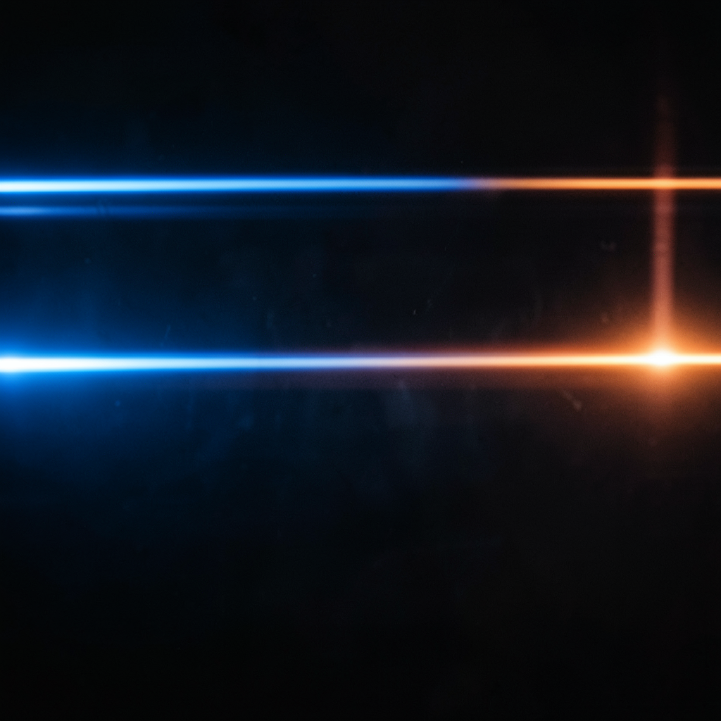 A cinematic frame with blue and orange anamorphic lens flare