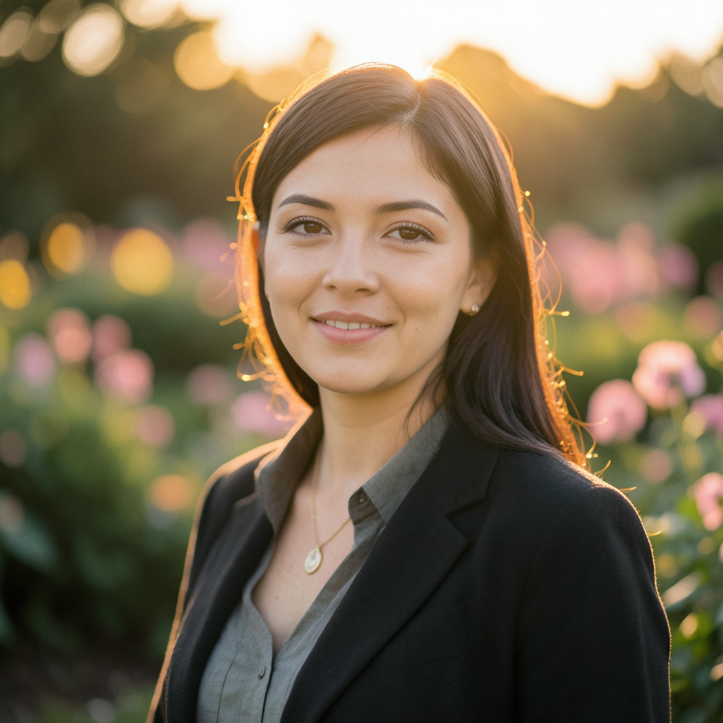 A portrait shot at 85mm f/1.4 with creamy bokeh background, 