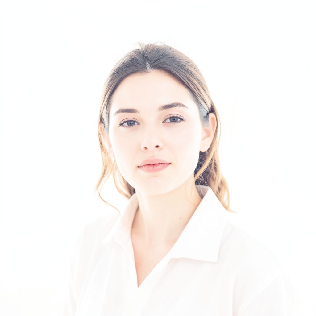 A high-key portrait of a person against a bright white backg