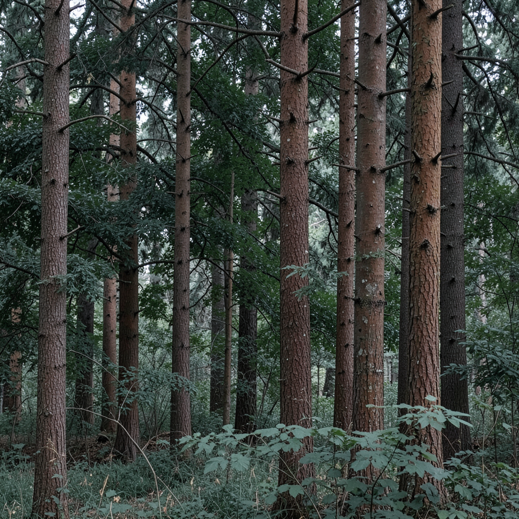 A forest scene where the foliage is precisely #2D5F2D (dark 