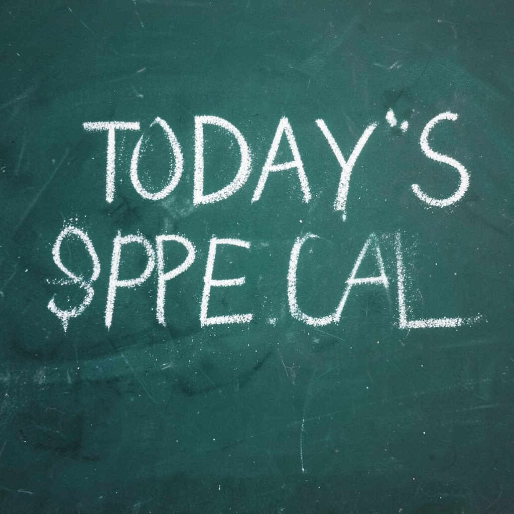 The phrase 'TODAY'S SPECIAL' written in white chalk on a dar