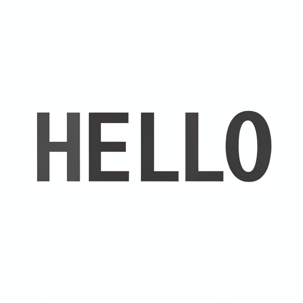 A single large word 'HELLO' centered on a white background
