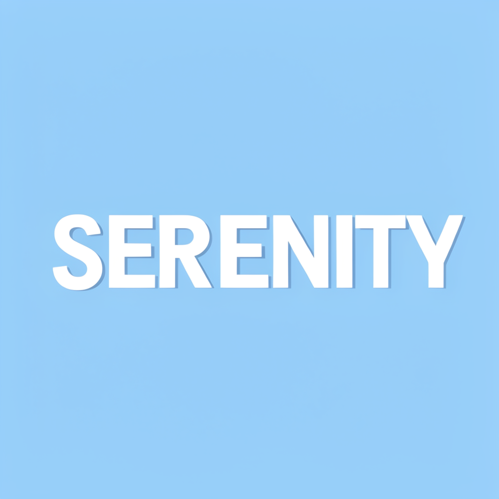 The word 'SERENITY' written large and centered on a solid li