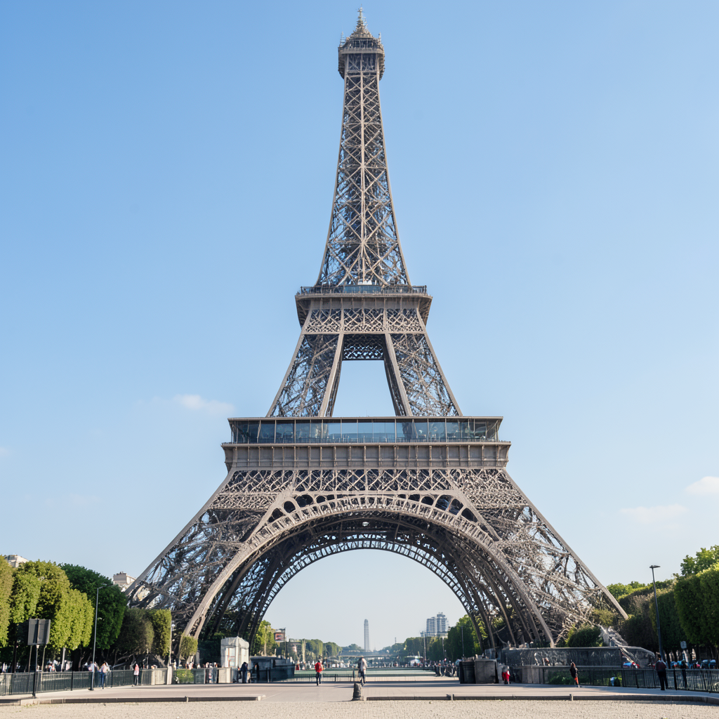 The Eiffel Tower in Paris on a clear day, architecturally ac