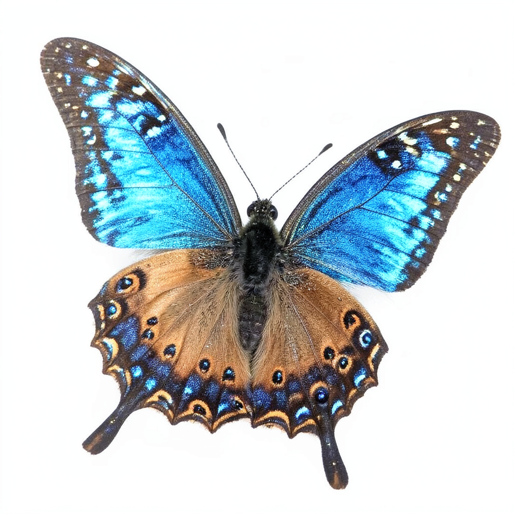 A Morpho menelaus butterfly with accurate iridescent blue do