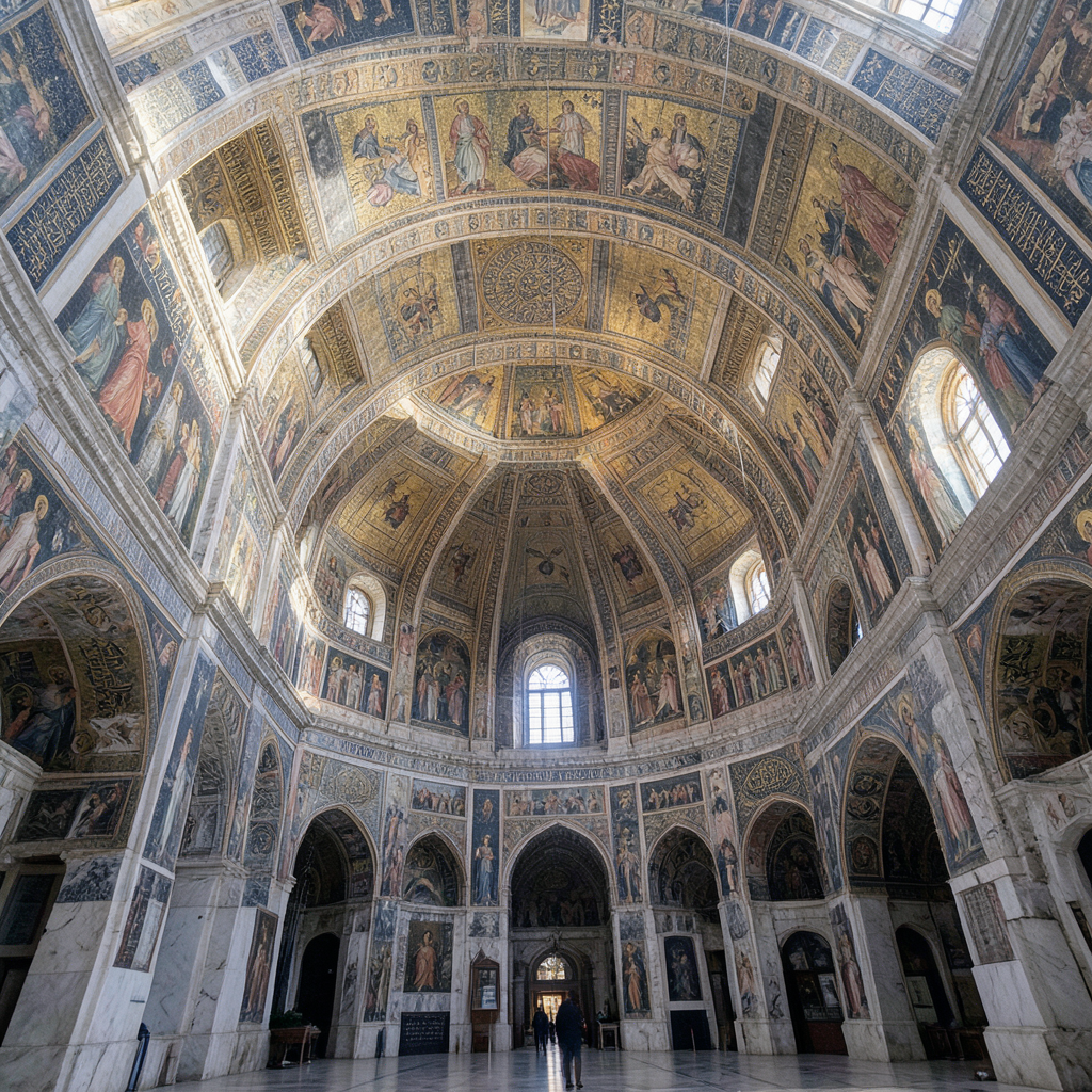 The Hagia Sophia interior showing the massive central dome, 