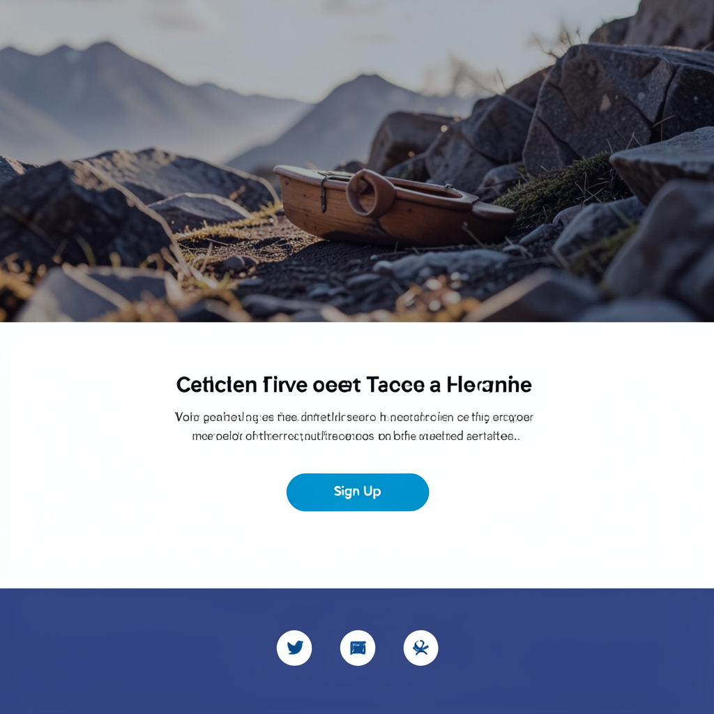 A landing page design with a hero header image at the top, a
