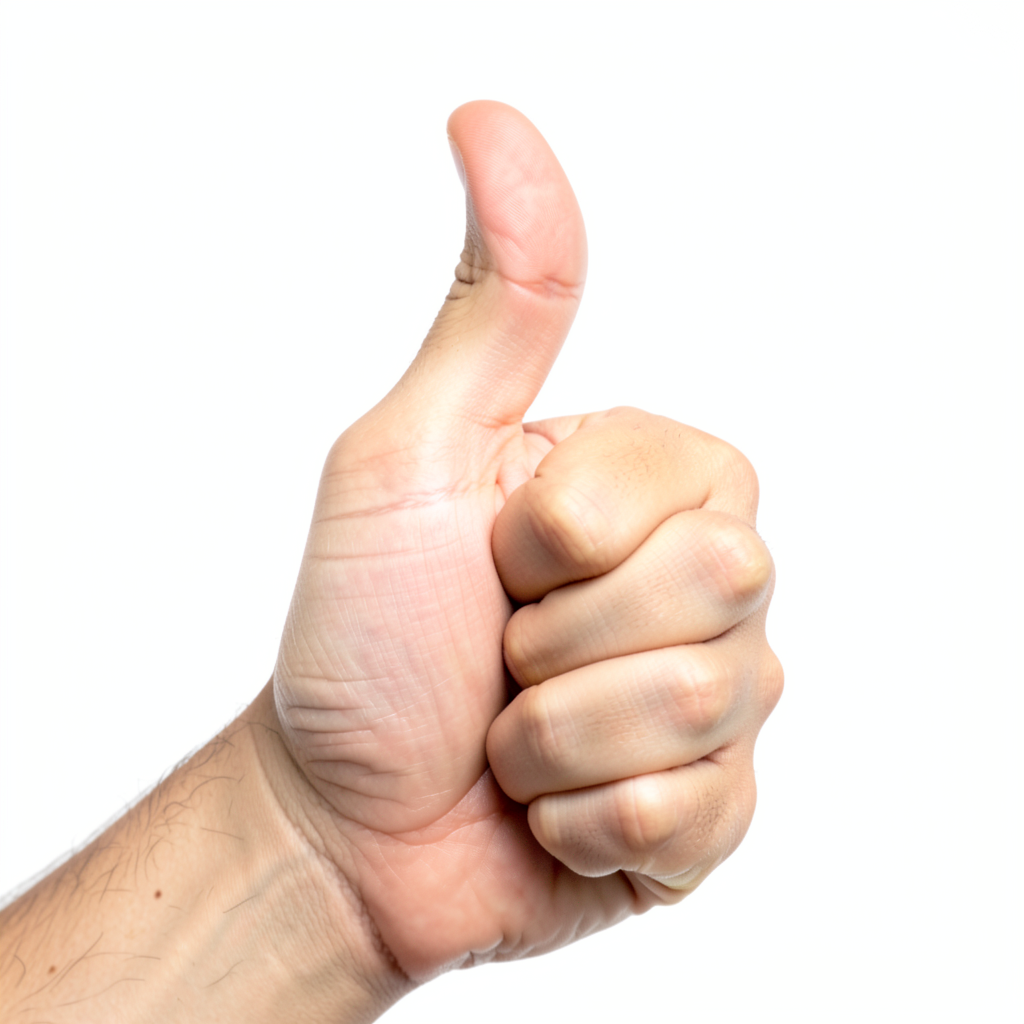 A hand giving a thumbs-up with four fingers curled and thumb