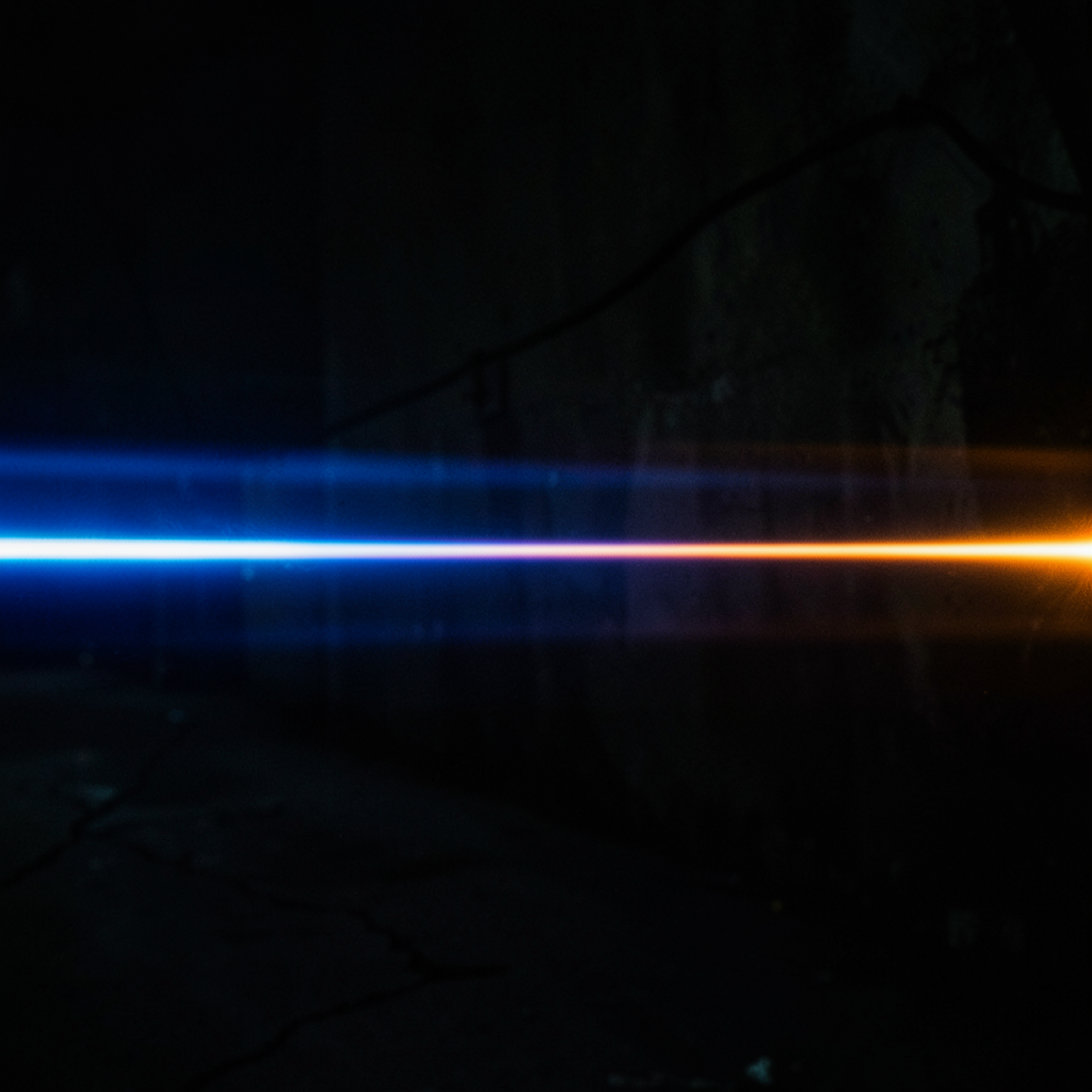 A cinematic frame with blue and orange anamorphic lens flare
