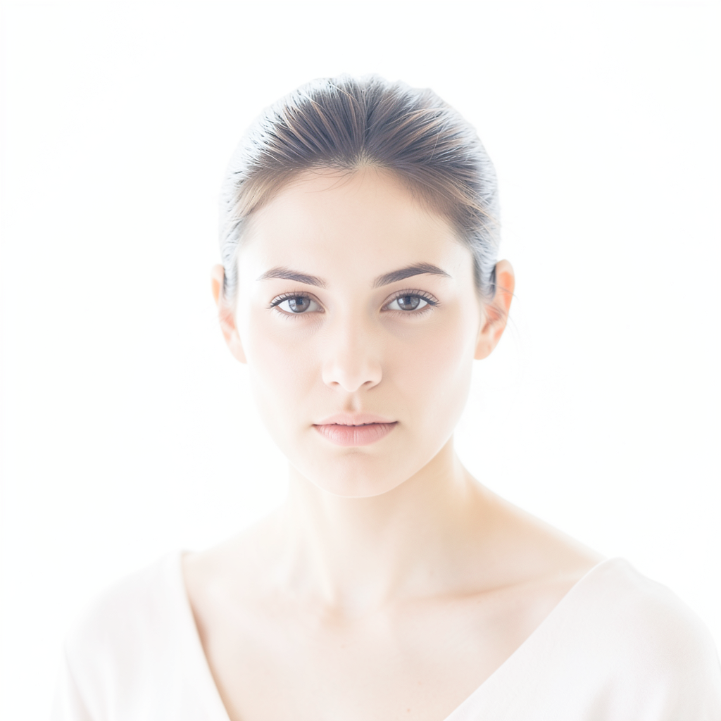 A high-key portrait of a person against a bright white backg