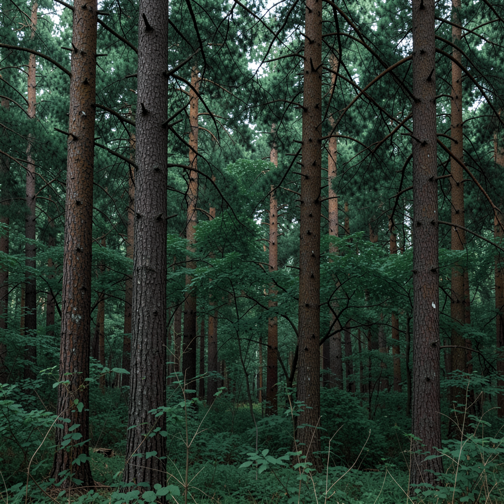 A forest scene where the foliage is precisely #2D5F2D (dark 