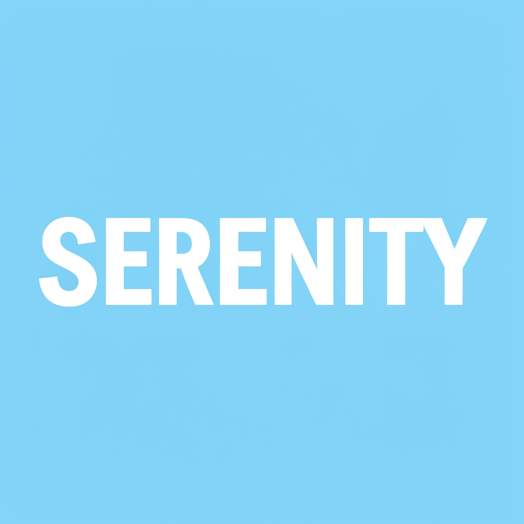 The word 'SERENITY' written large and centered on a solid li
