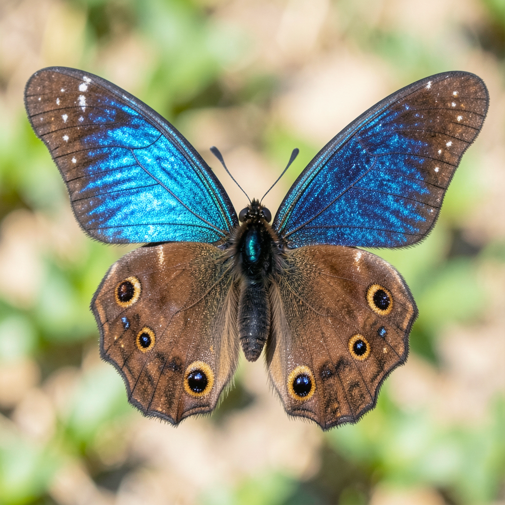 A Morpho menelaus butterfly with accurate iridescent blue do