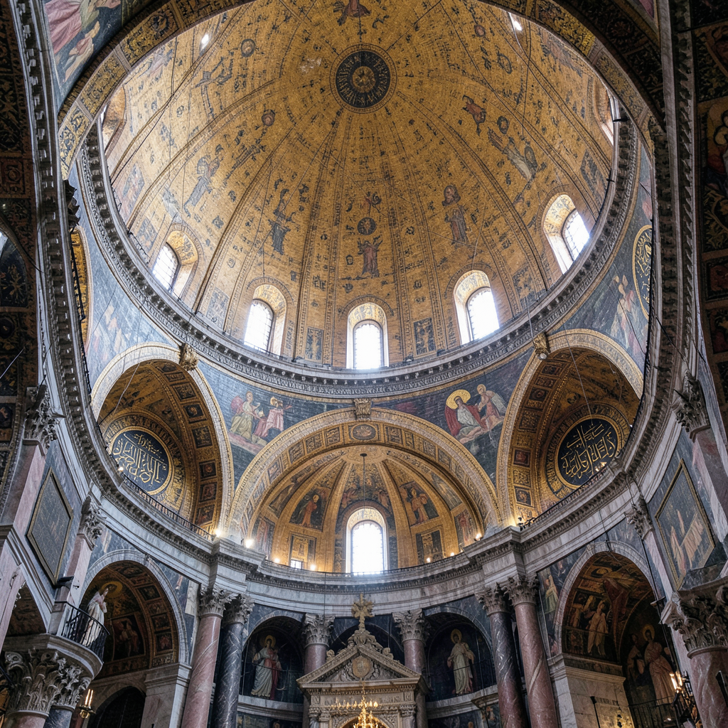 The Hagia Sophia interior showing the massive central dome, 