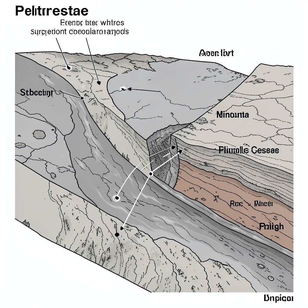 A cross-section showing tectonic plates at a convergent boun