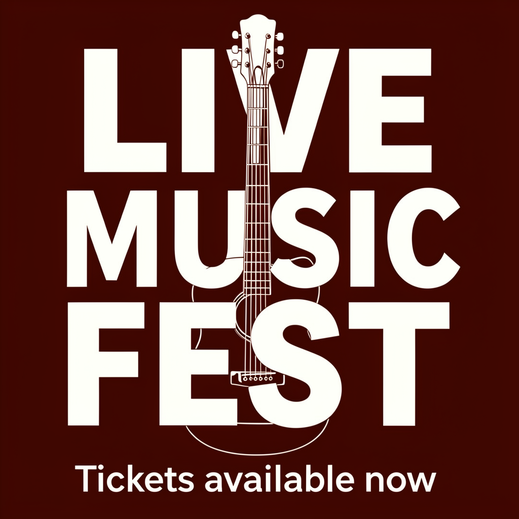 An event poster featuring a guitar illustration, the headlin