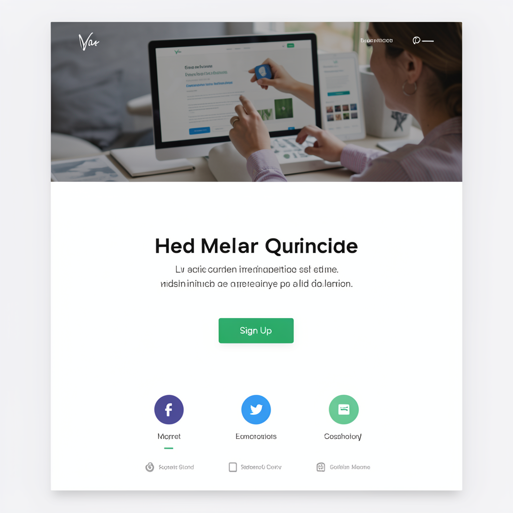 A landing page design with a hero header image at the top, a