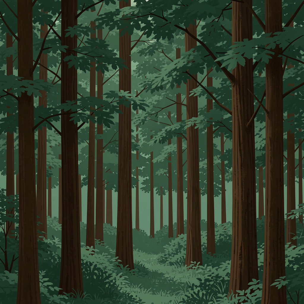 A forest scene where the foliage is precisely #2D5F2D (dark 