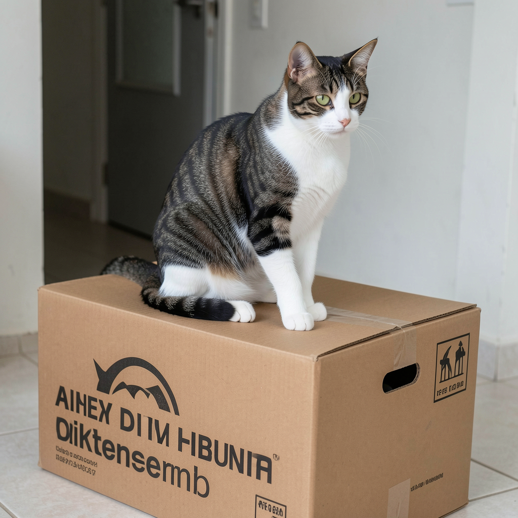 A cat sitting on top of a cardboard box