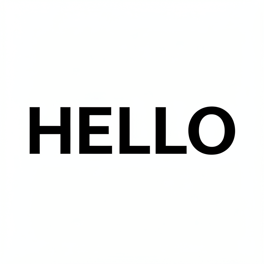 A single large word 'HELLO' centered on a white background
