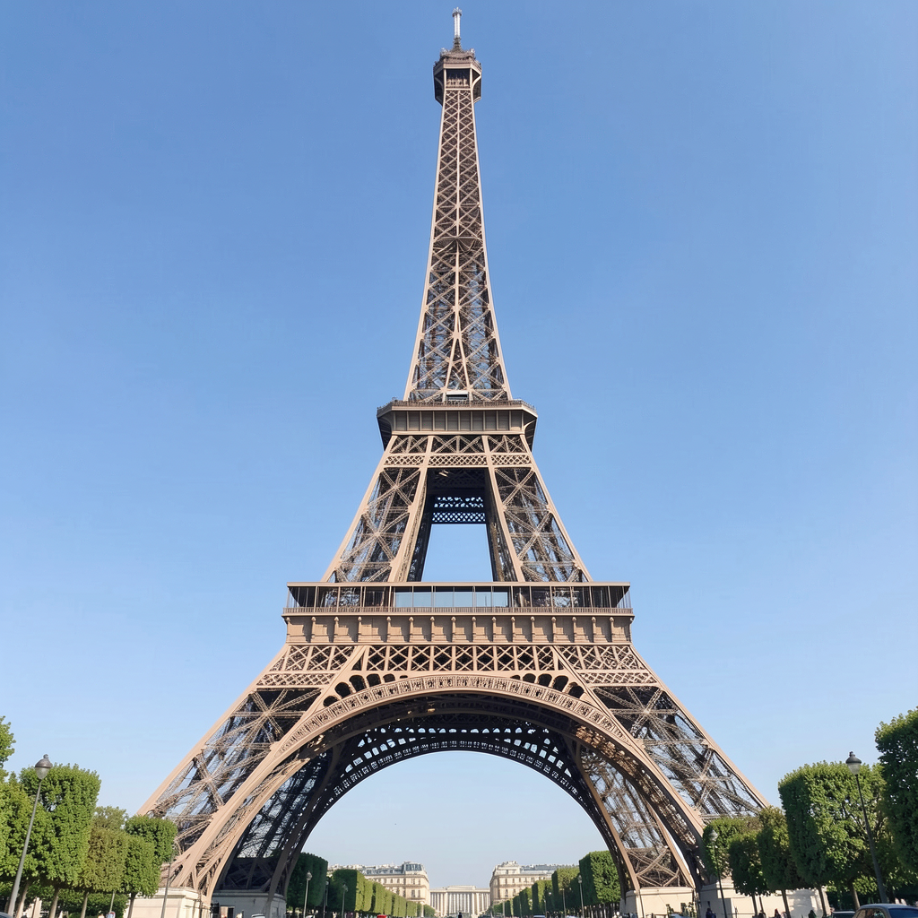 The Eiffel Tower in Paris on a clear day, architecturally ac