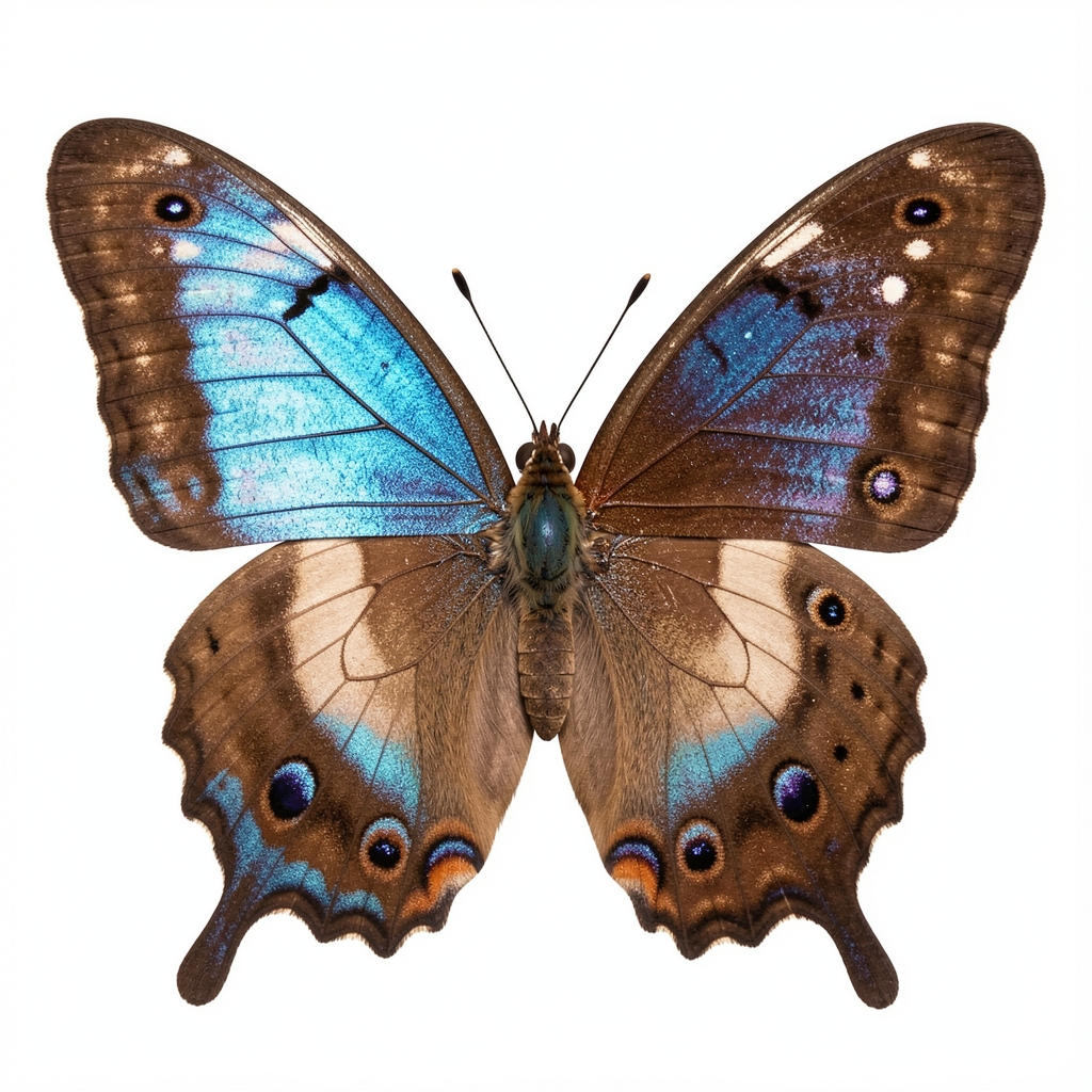 A Morpho menelaus butterfly with accurate iridescent blue do