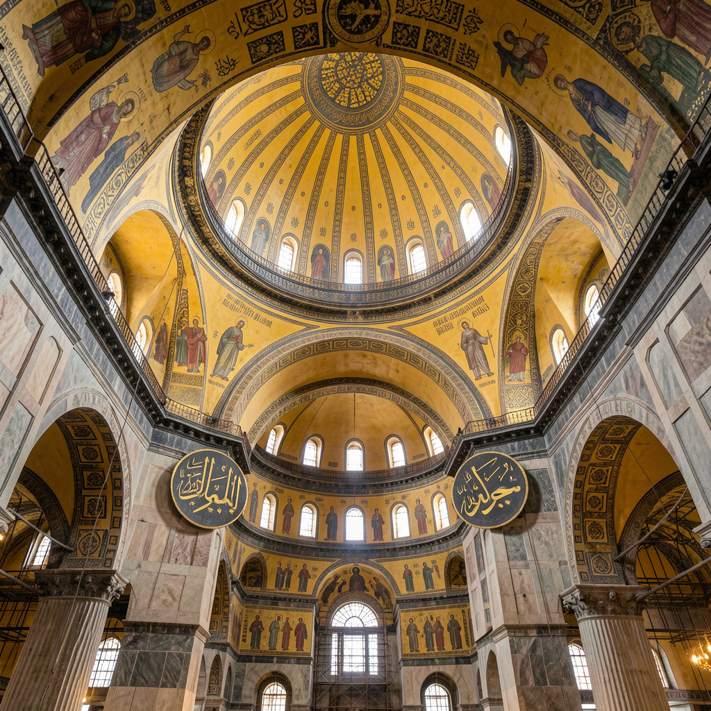The Hagia Sophia interior showing the massive central dome, 