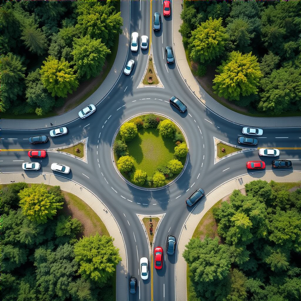 An aerial bird's-eye view looking straight down at a traffic