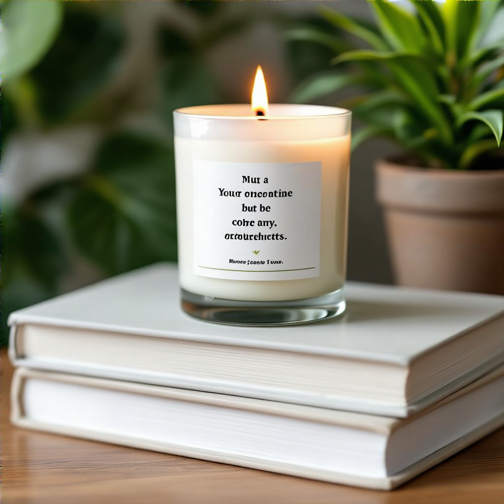 A candle on top of a stack of books, the books next to a pot