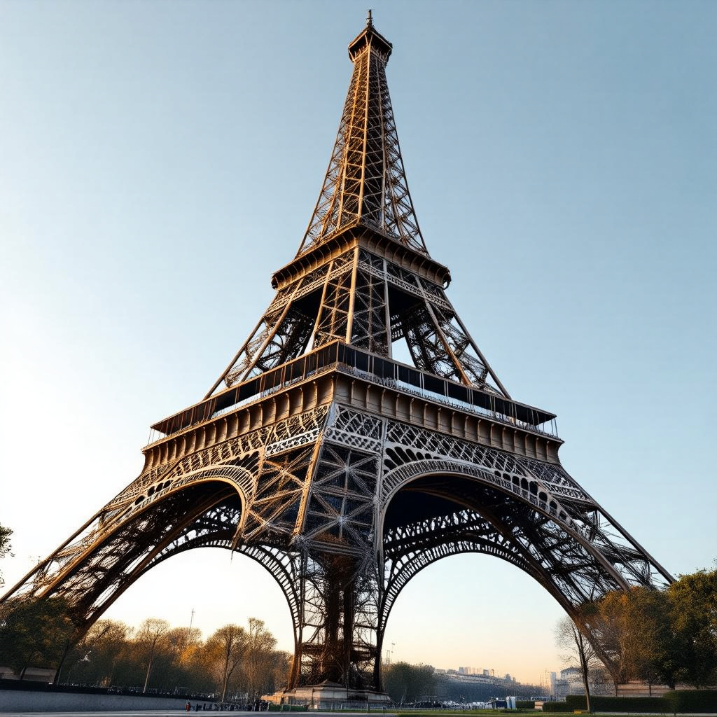 The Eiffel Tower in Paris on a clear day, architecturally ac