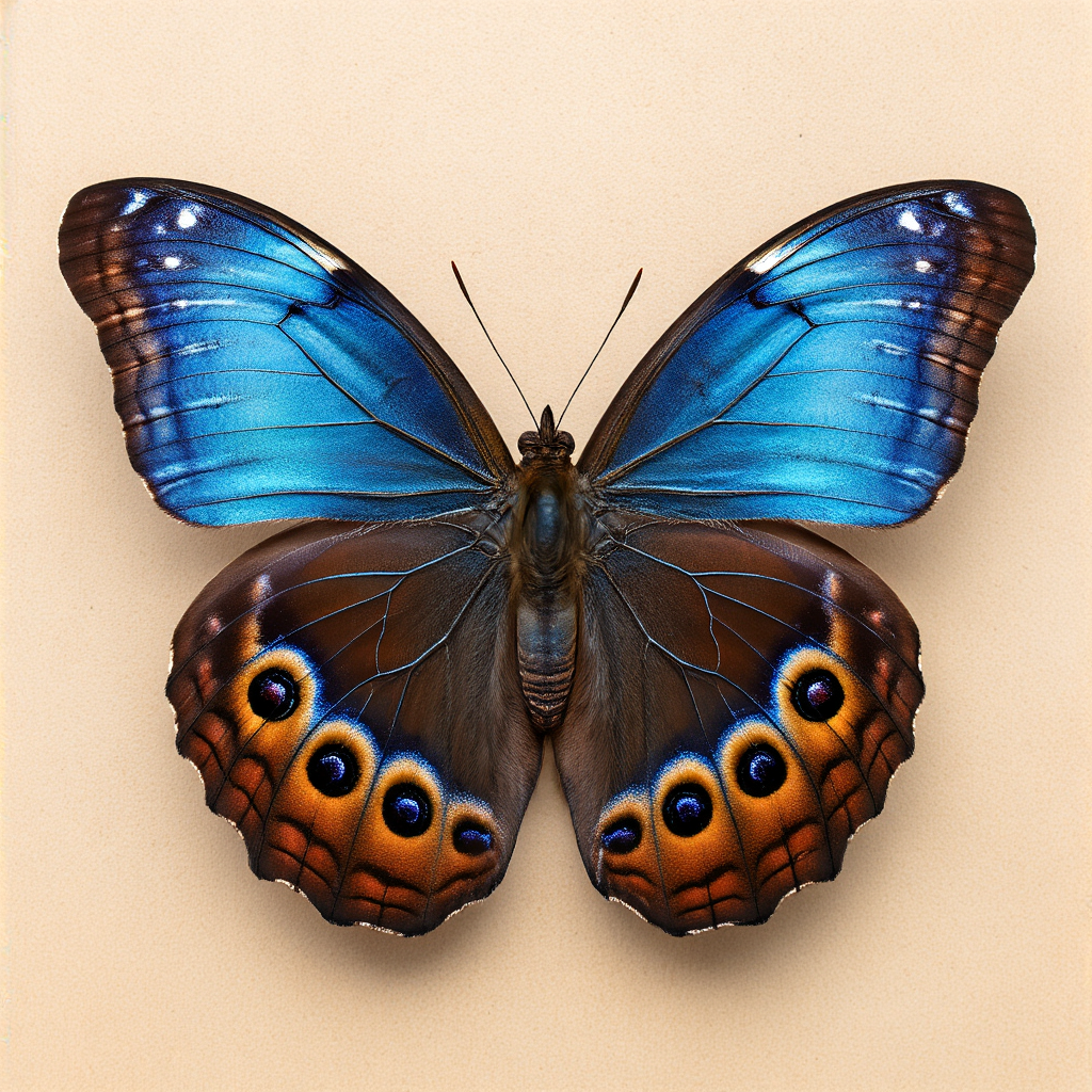 A Morpho menelaus butterfly with accurate iridescent blue do
