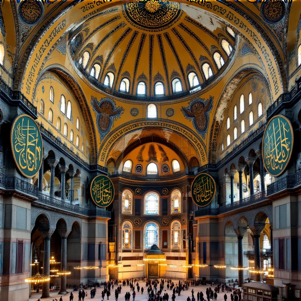 The Hagia Sophia interior showing the massive central dome, 