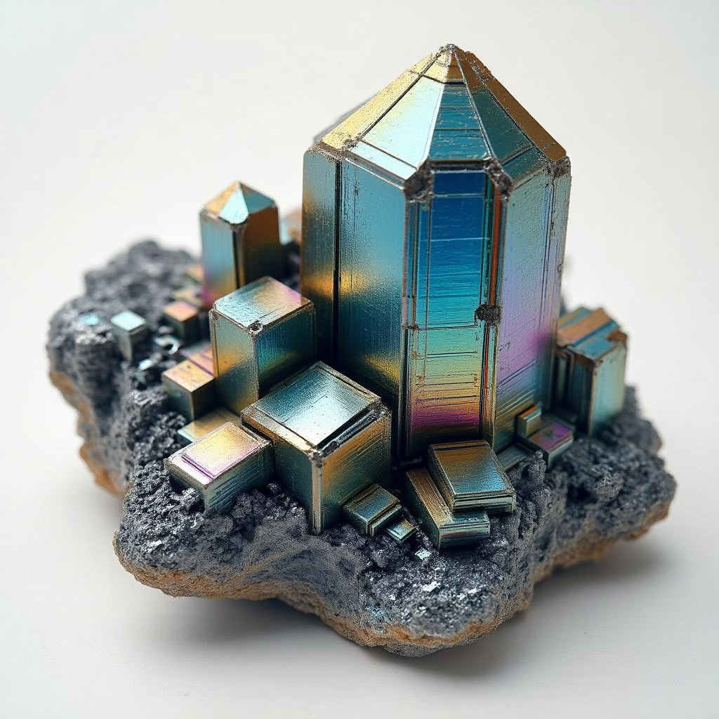 A specimen of bismuth crystal showing accurate iridescent ox