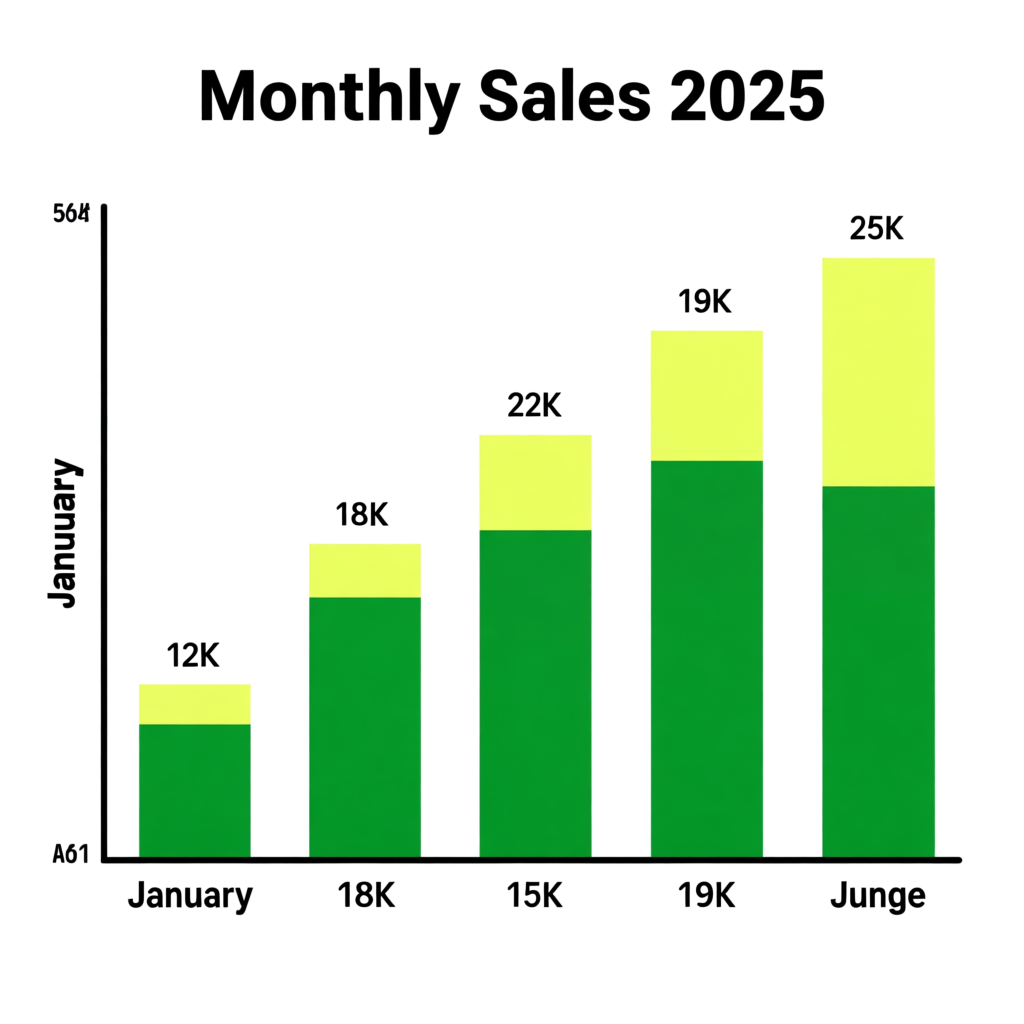 A bar chart showing monthly sales for January through June w