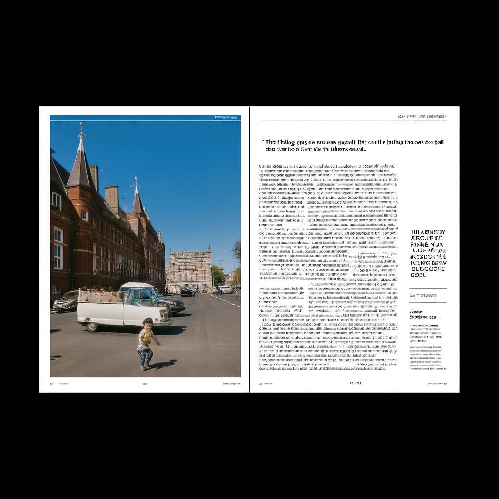 A magazine double-page spread with a left page containing a 