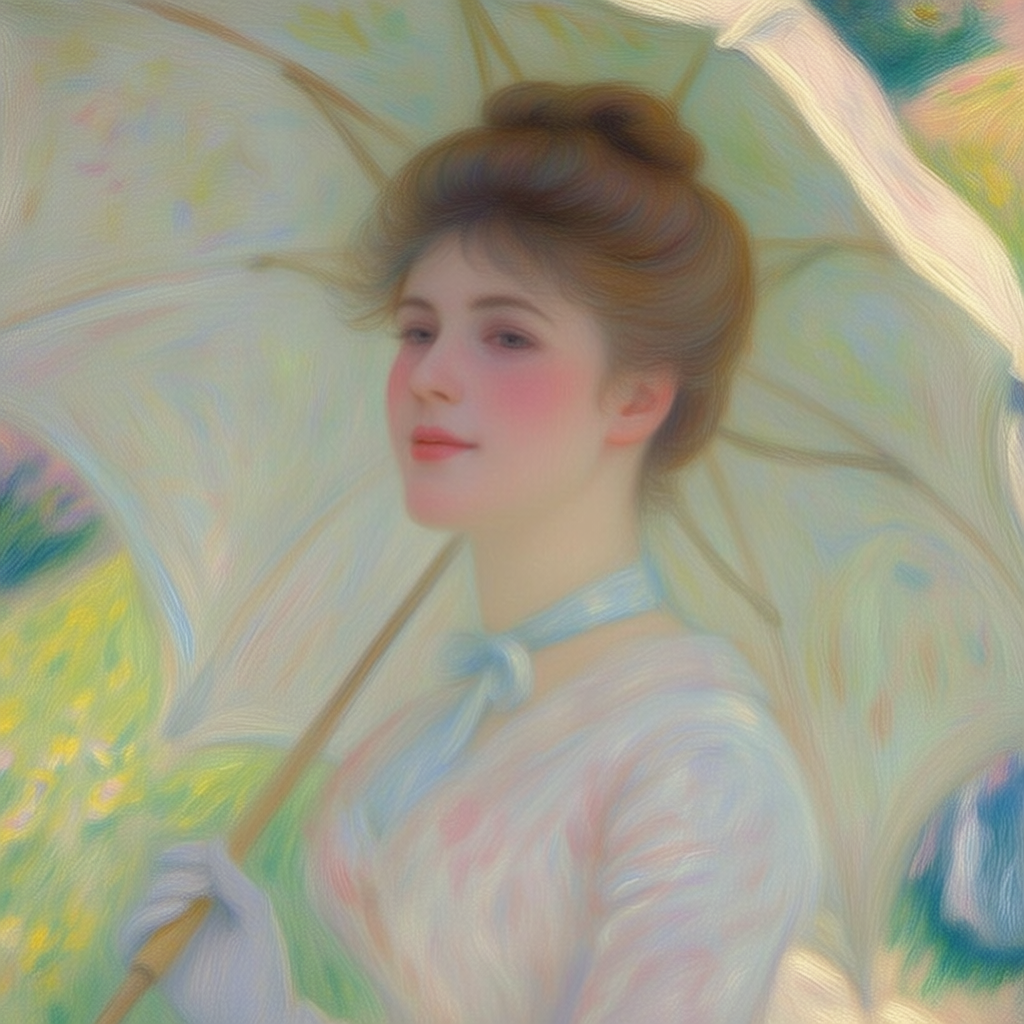 A woman with a parasol in the style of Impressionism — soft 
