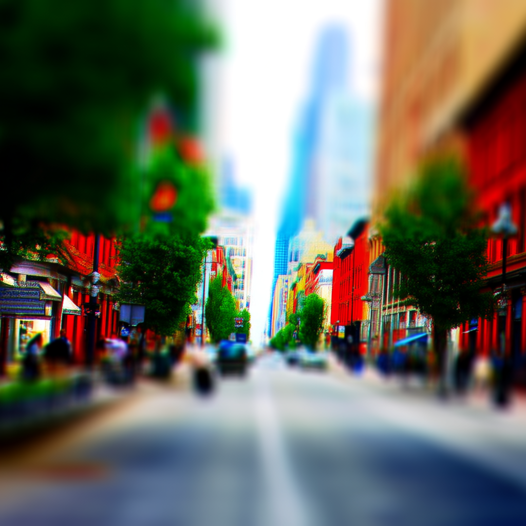 A tilt-shift photograph of a city street making real-life lo