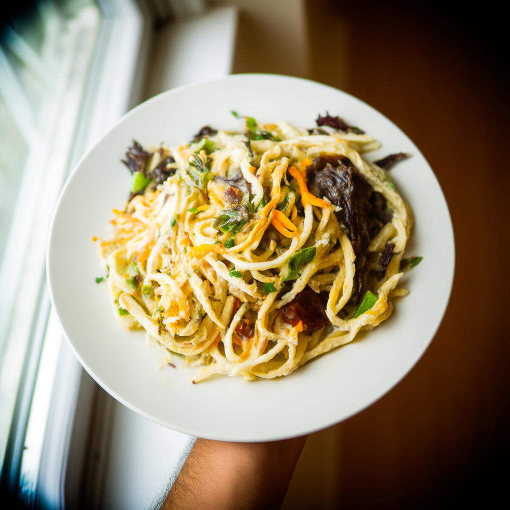 A food photograph shot from above at 35mm f/2.8 with natural