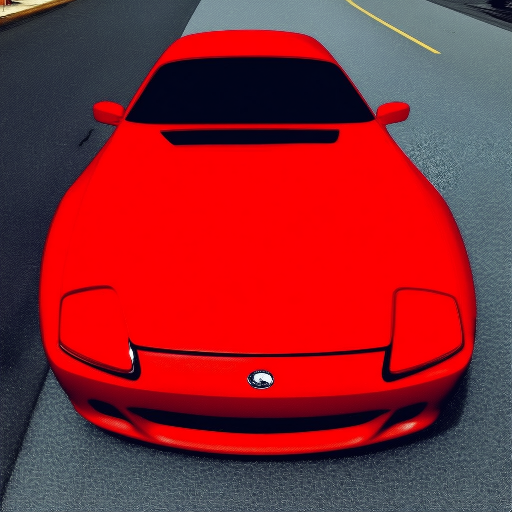 A bright red sports car parked on a gray asphalt road — the 