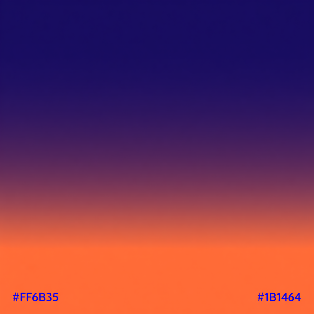 A sunset sky gradient on a flat surface from #FF6B35 (orange
