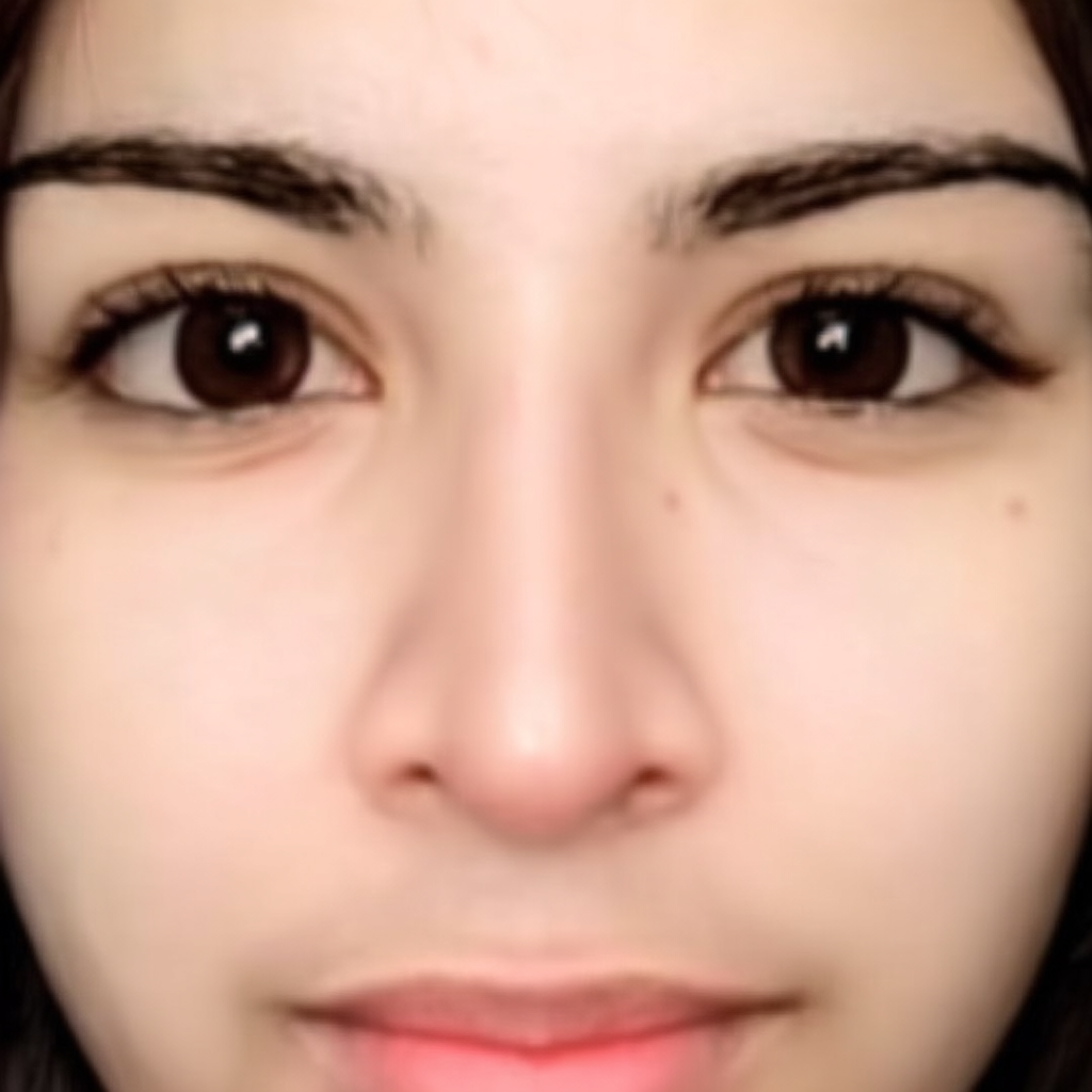 A human face with eyes, nose, and mouth but no eyebrows