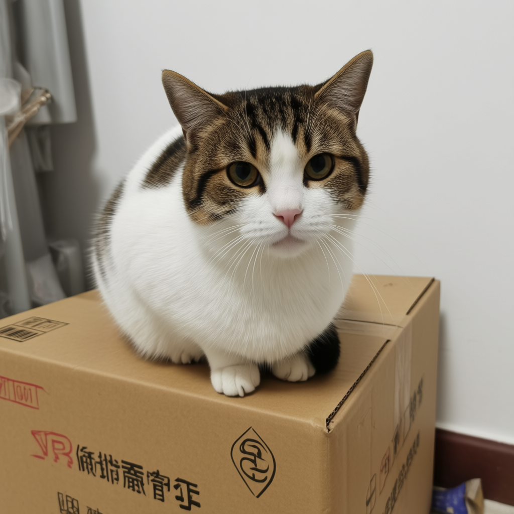 A cat sitting on top of a cardboard box