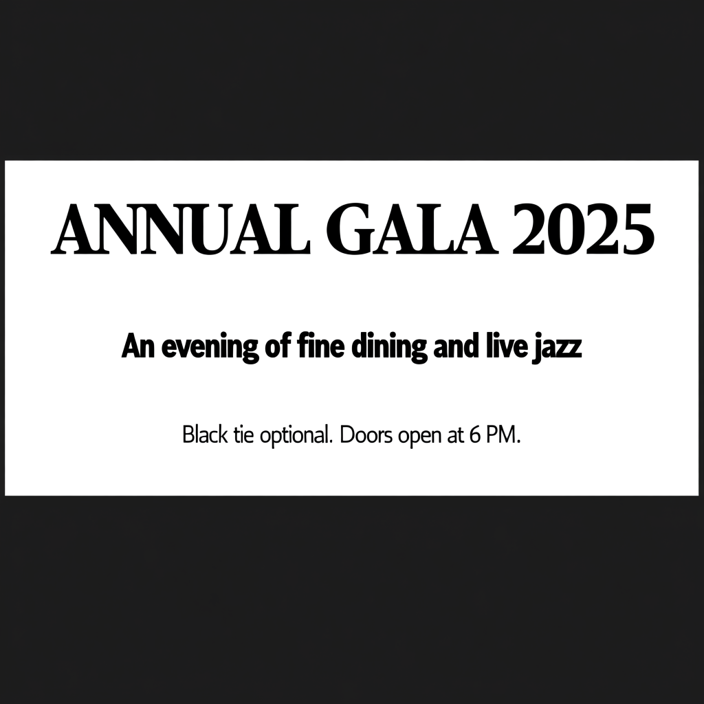 An event banner with headline 'ANNUAL GALA 2025' at the top 