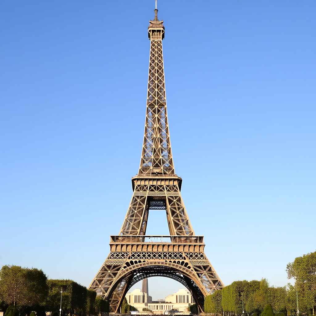 The Eiffel Tower in Paris on a clear day, architecturally ac